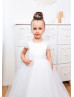 White Satin Tulle Flower Girl Dress With Removable Lace Train